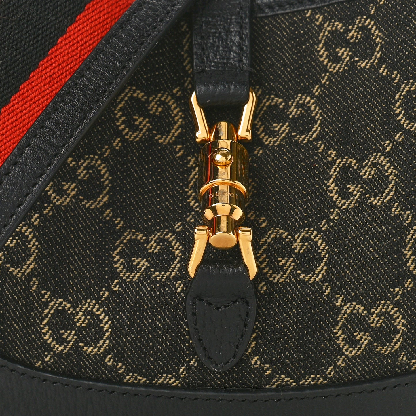 Jacquard Black Denim GG Monogram Textured Dollar Calfskin Mini Jackie 1961 Hobo Black Ivory