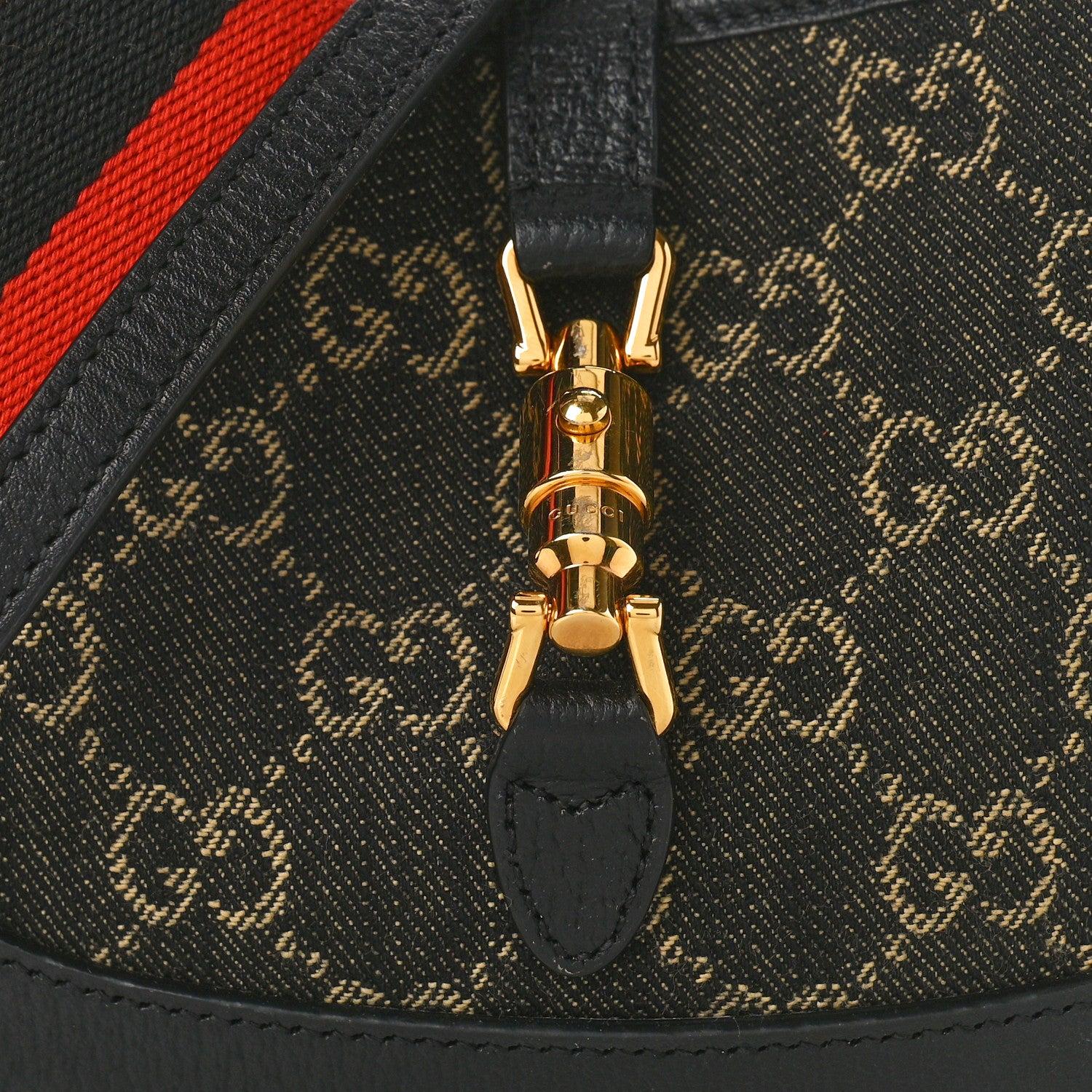 Gucci Jacquard Black Denim GG Monogram Textured Dollar Calfskin Mini Jackie 1961 Hobo Black Ivory 8 of 10