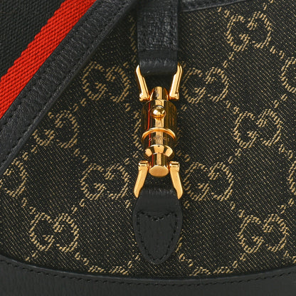 Gucci Jacquard Black Denim GG Monogram Textured Dollar Calfskin Mini Jackie 1961 Hobo Black Ivory 8 of 10