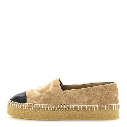 Chanel Suede Quilted CC Platform Espadrilles 37 Beige Black 1 of 9