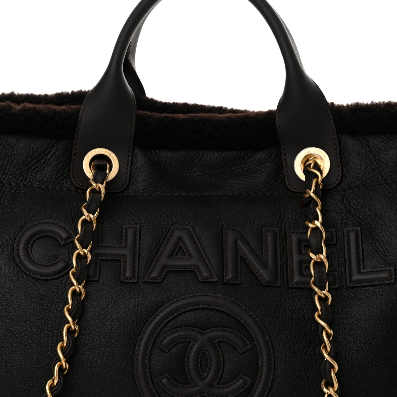 Chanel Lambskin Shearling Medium Deauville Tote Dark Brown 9 of 12