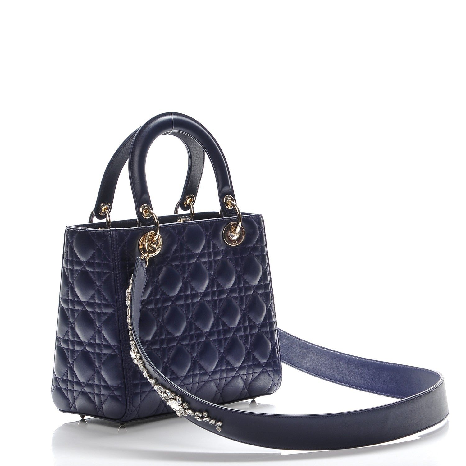 Christian Dior Lambskin Cannage Medium Lady Dior Crystal Strap Blue 3 of 9