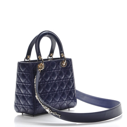 Christian Dior Lambskin Cannage Medium Lady Dior Crystal Strap Blue 3 of 9
