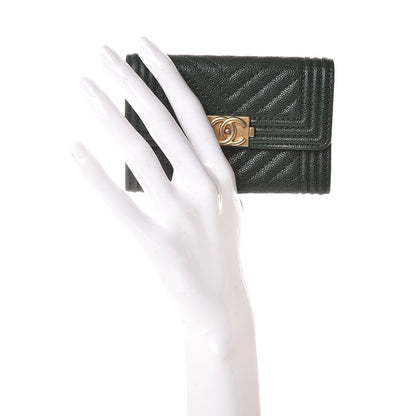 Chanel Caviar Chevron Quilted Boy Card Holder Wallet Green 2 of 9