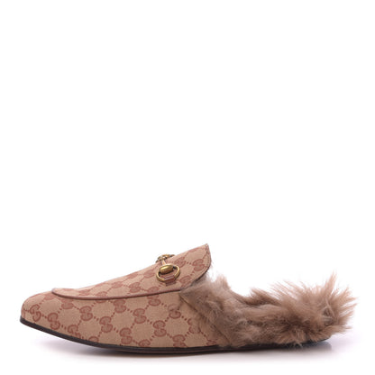 Gucci GG Monogram Fur Mens Princetown Slippers 9.5 Beige Ruggine Rust 1 of 10