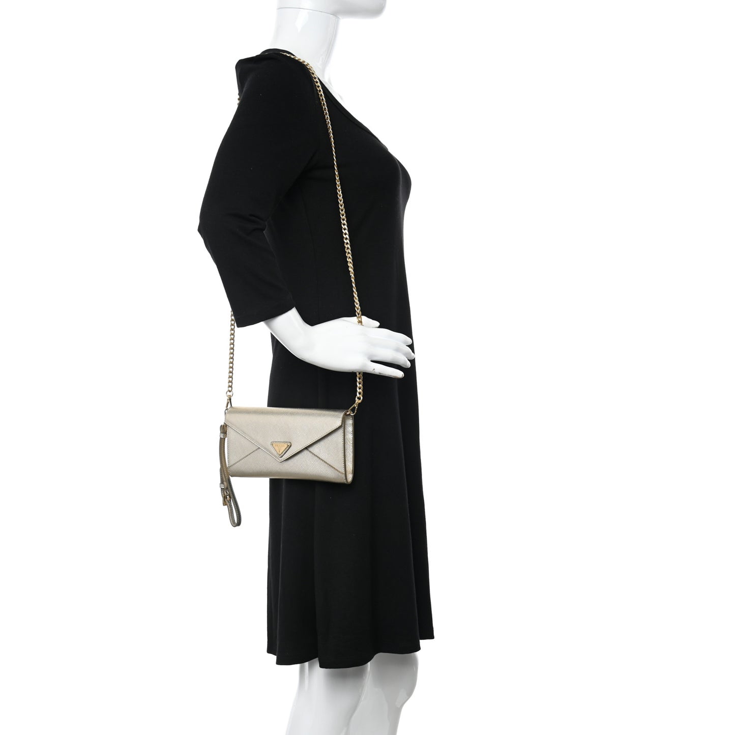 Metallic Saffiano Triangle Mini Crossbody Bag Platino