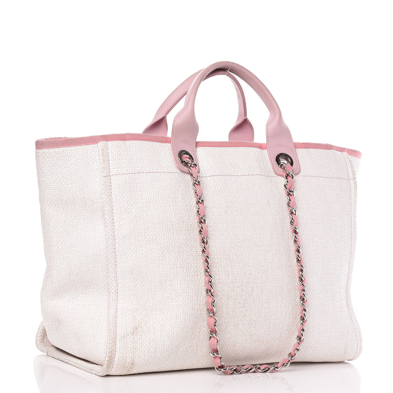 Chanel Woven Straw Raffia Large Deauville Tote Pink 3 of 31