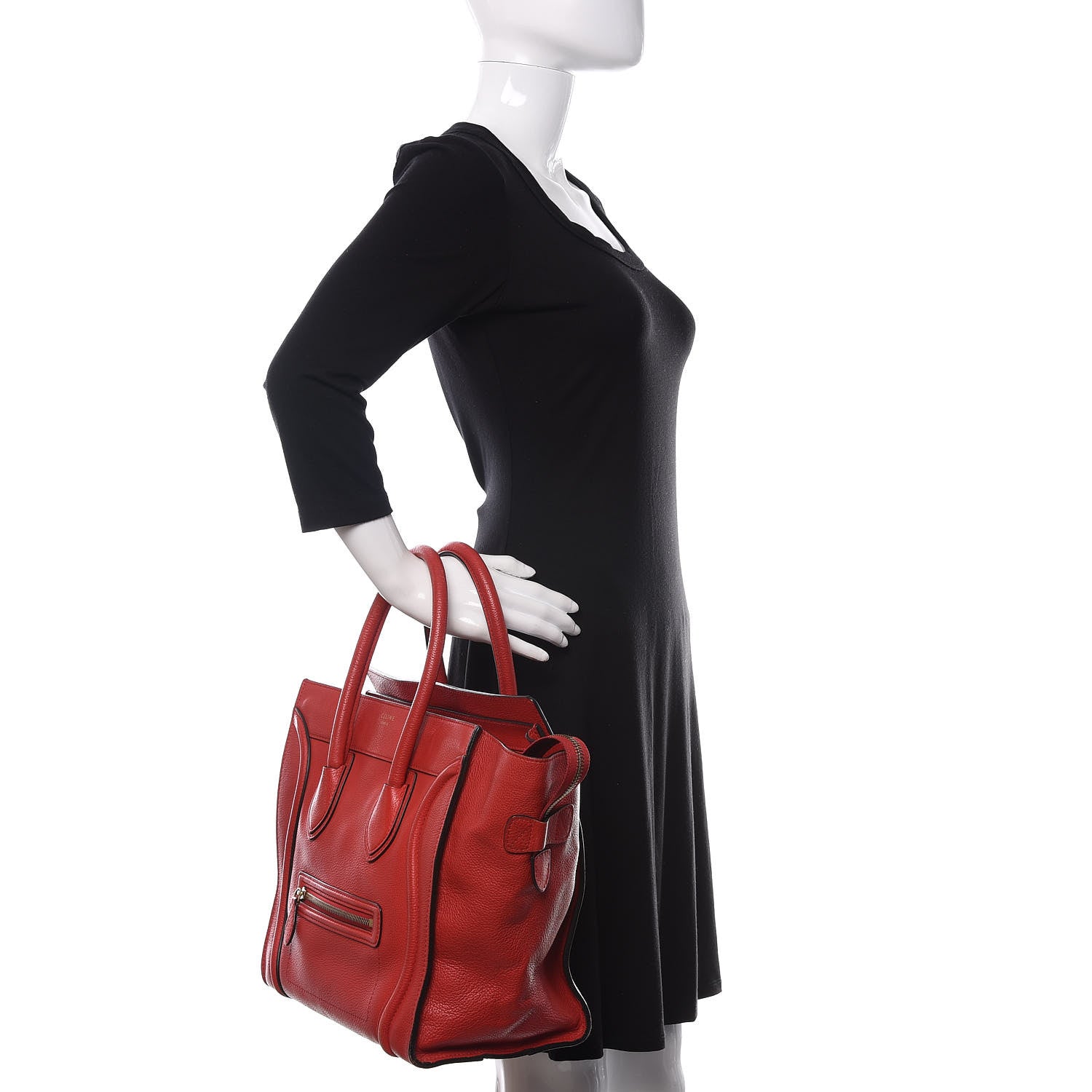 Celine Drummed Calfskin Mini Luggage Red 2 of 21
