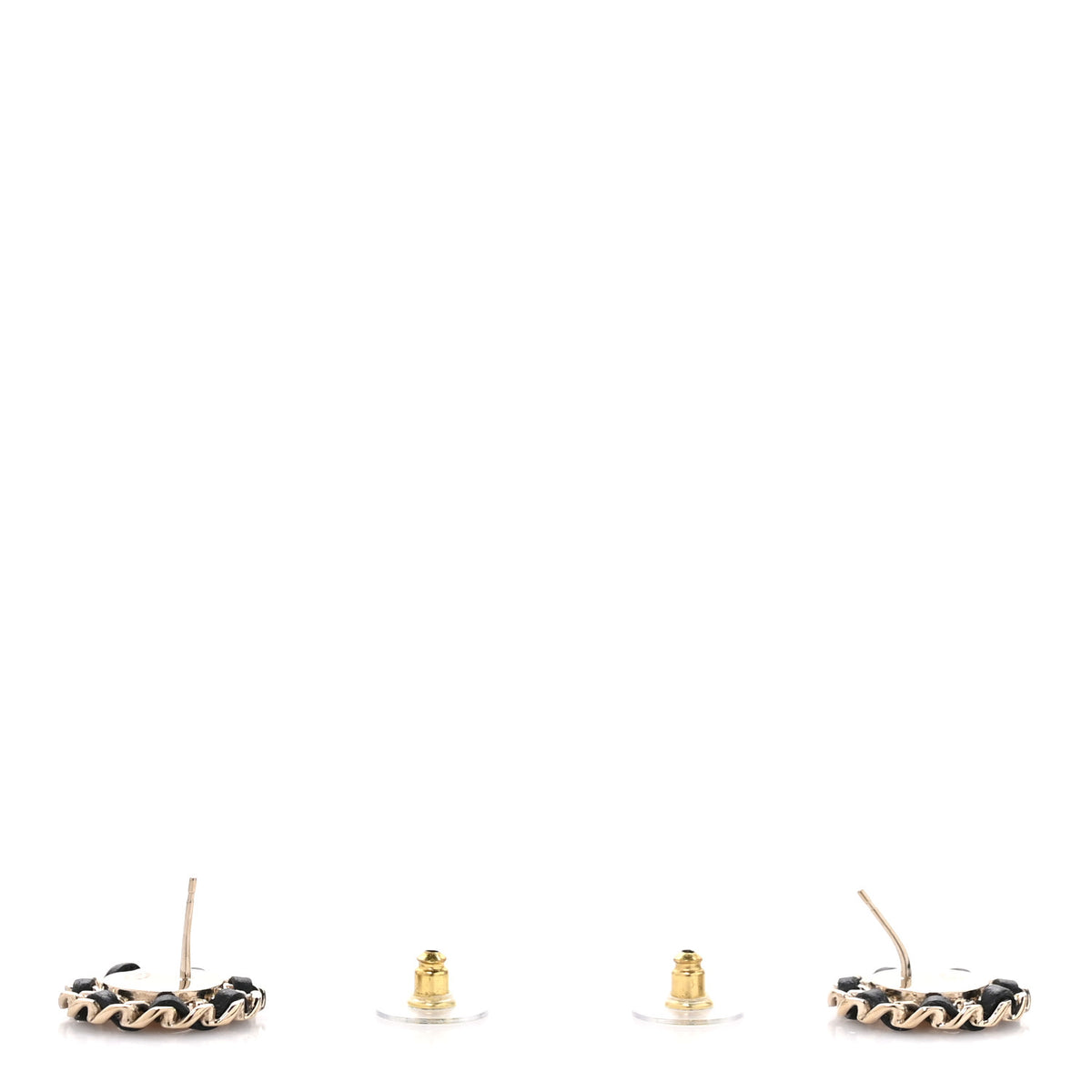 Chanel Crystal Lambskin Chain CC Stud Earrings Black Gold 3 of 4