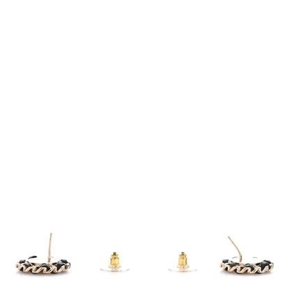 Chanel Crystal Lambskin Chain CC Stud Earrings Black Gold 3 of 4
