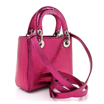Christian Dior Metallic Lizard Mini Lady Dior Fuchsia 3 of 18