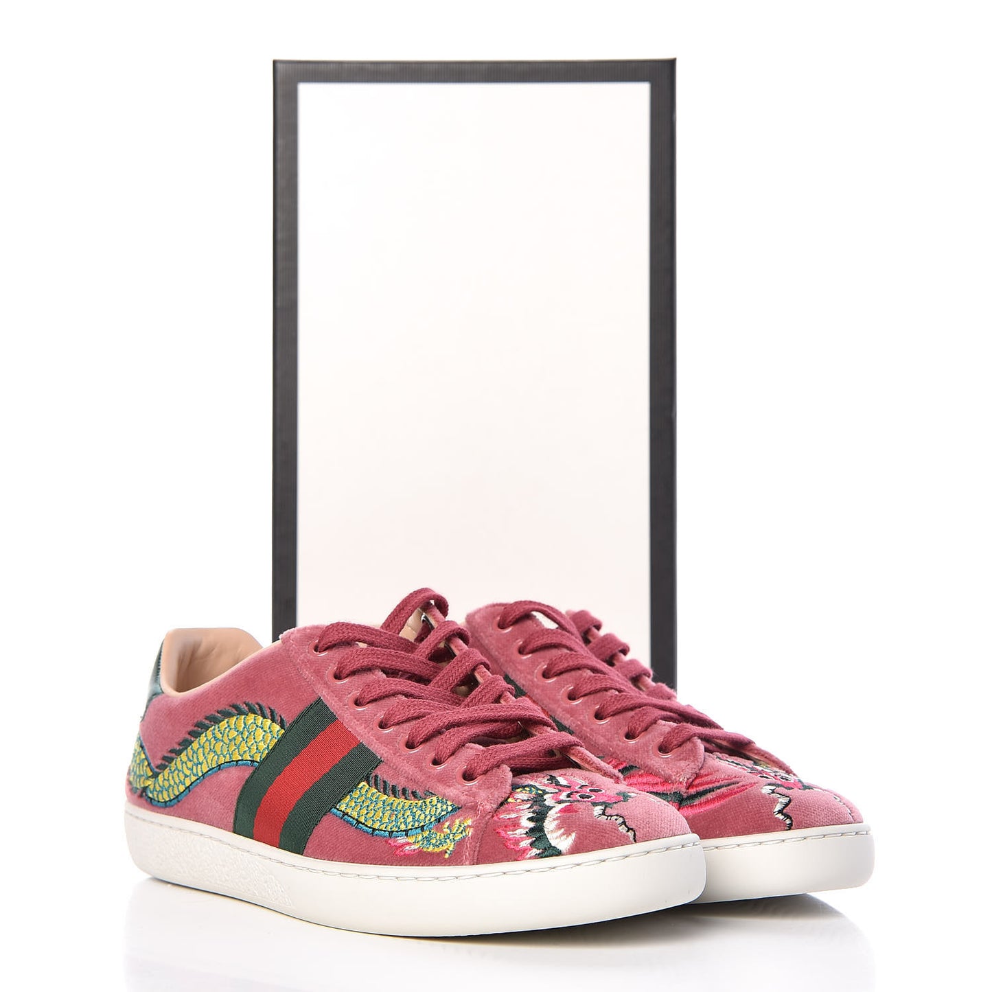 Velvet Nappa Web Dragon Embroidered Womens Ace Sneakers 35 Tibet Red