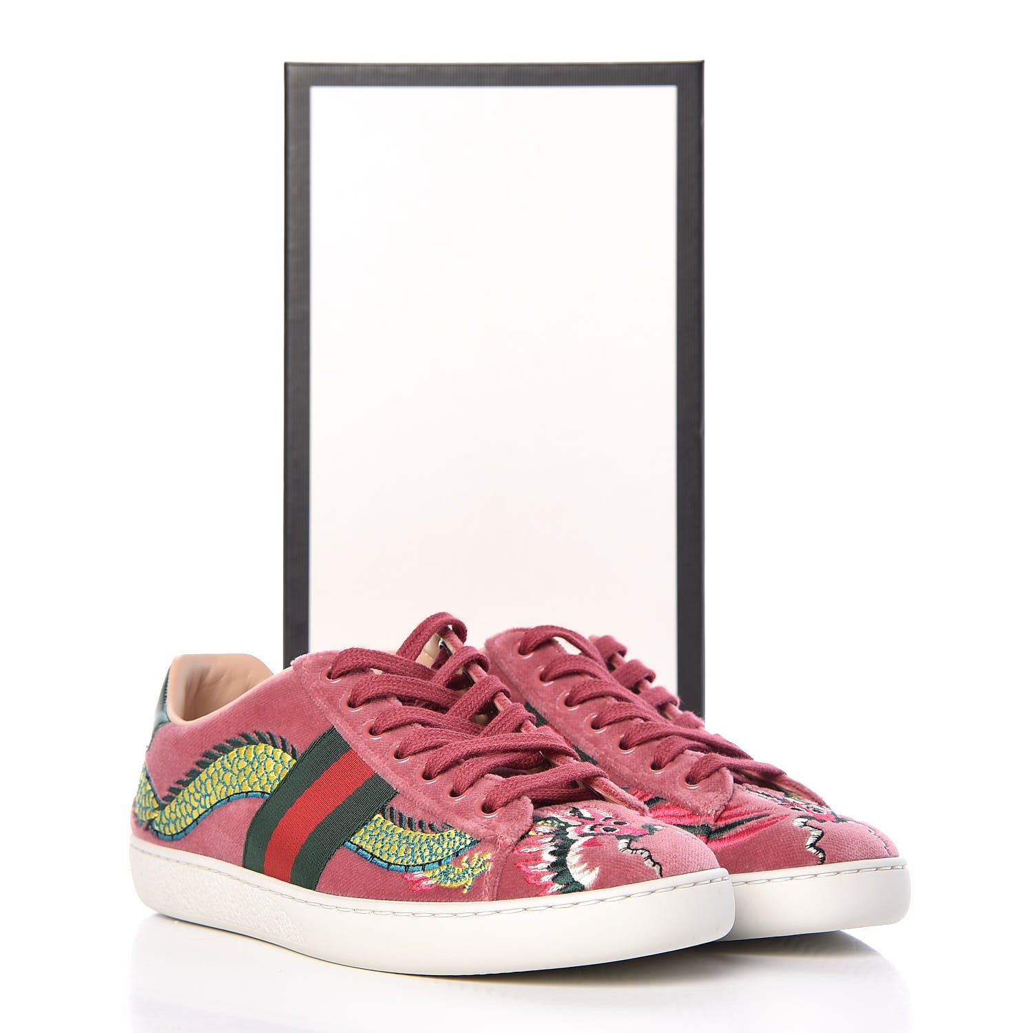 Gucci Velvet Nappa Web Dragon Embroidered Womens Ace Sneakers 35 Tibet Red 9 of 9