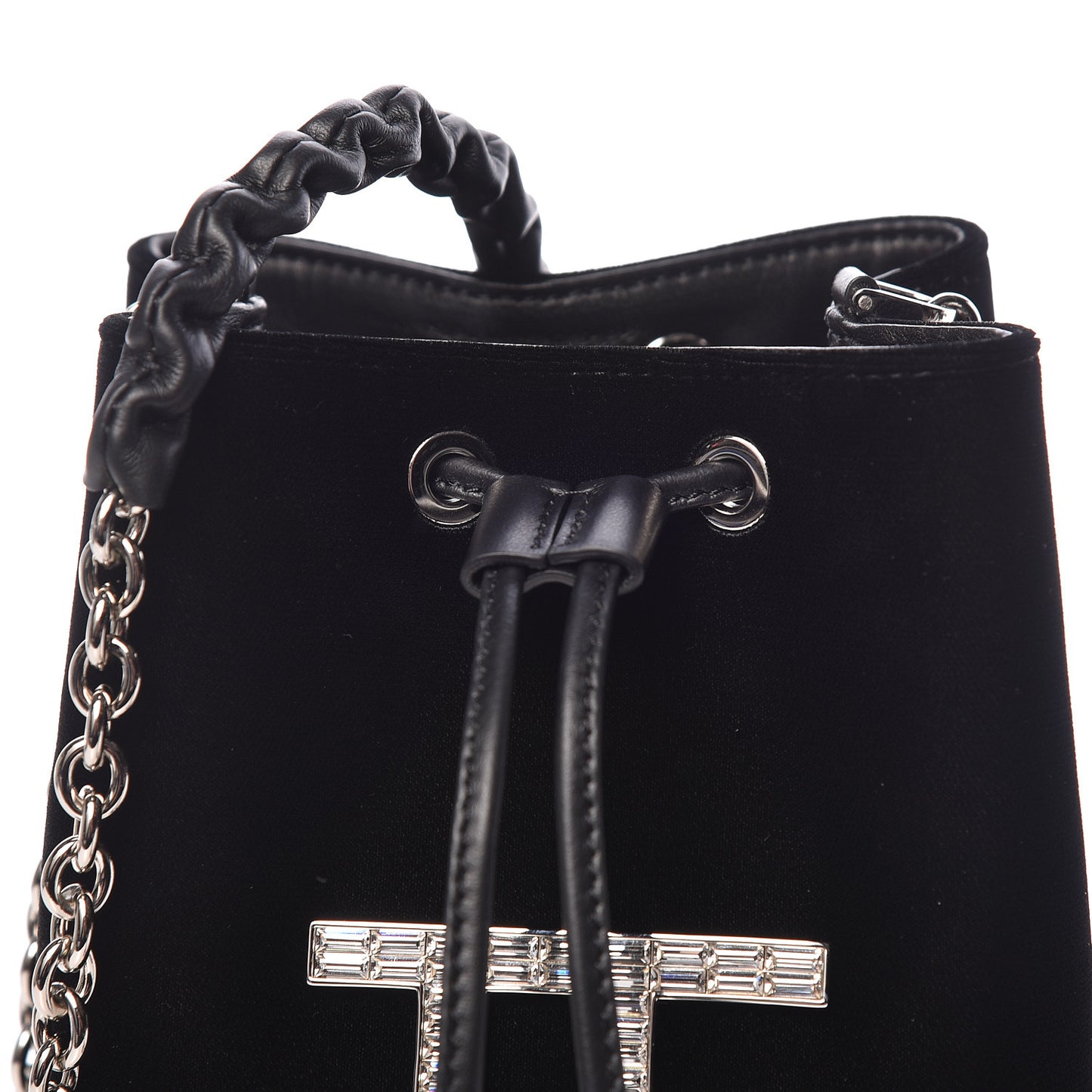 Velvet Crystal Mini TF Bucket Bag Black