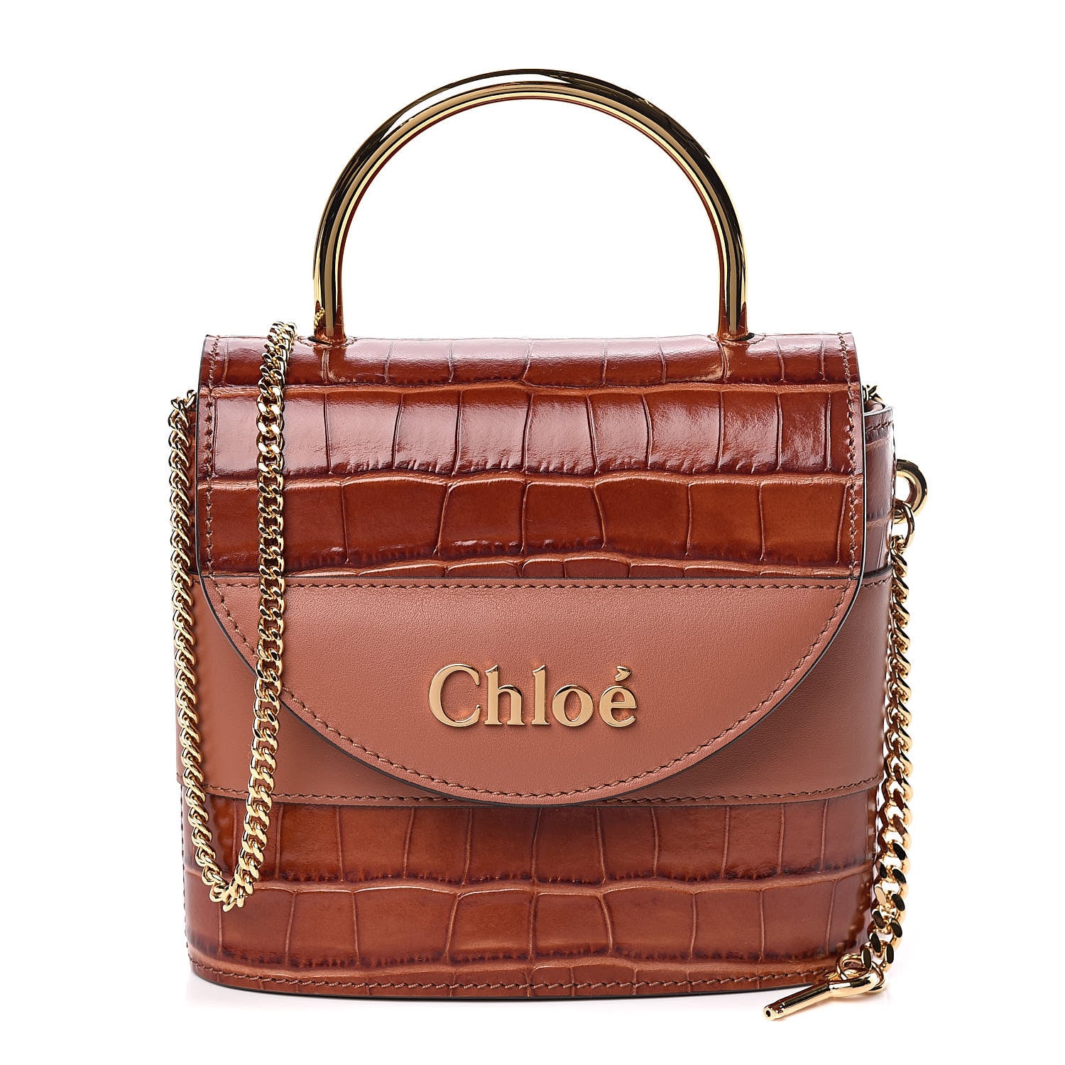 Chloe Calfskin Crocodile Embossed Small Aby Lock Chestnut Brown 1 of 9