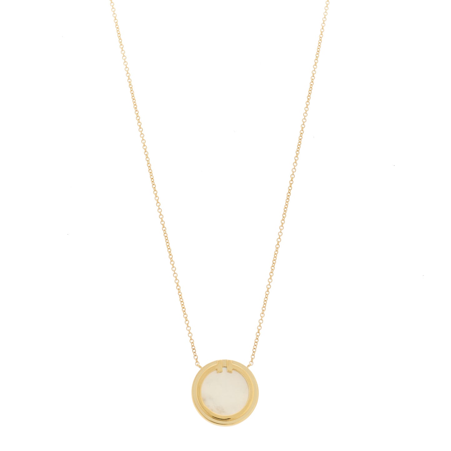 18K Yellow Gold Mother of Pearl T Circle Pendant Necklace