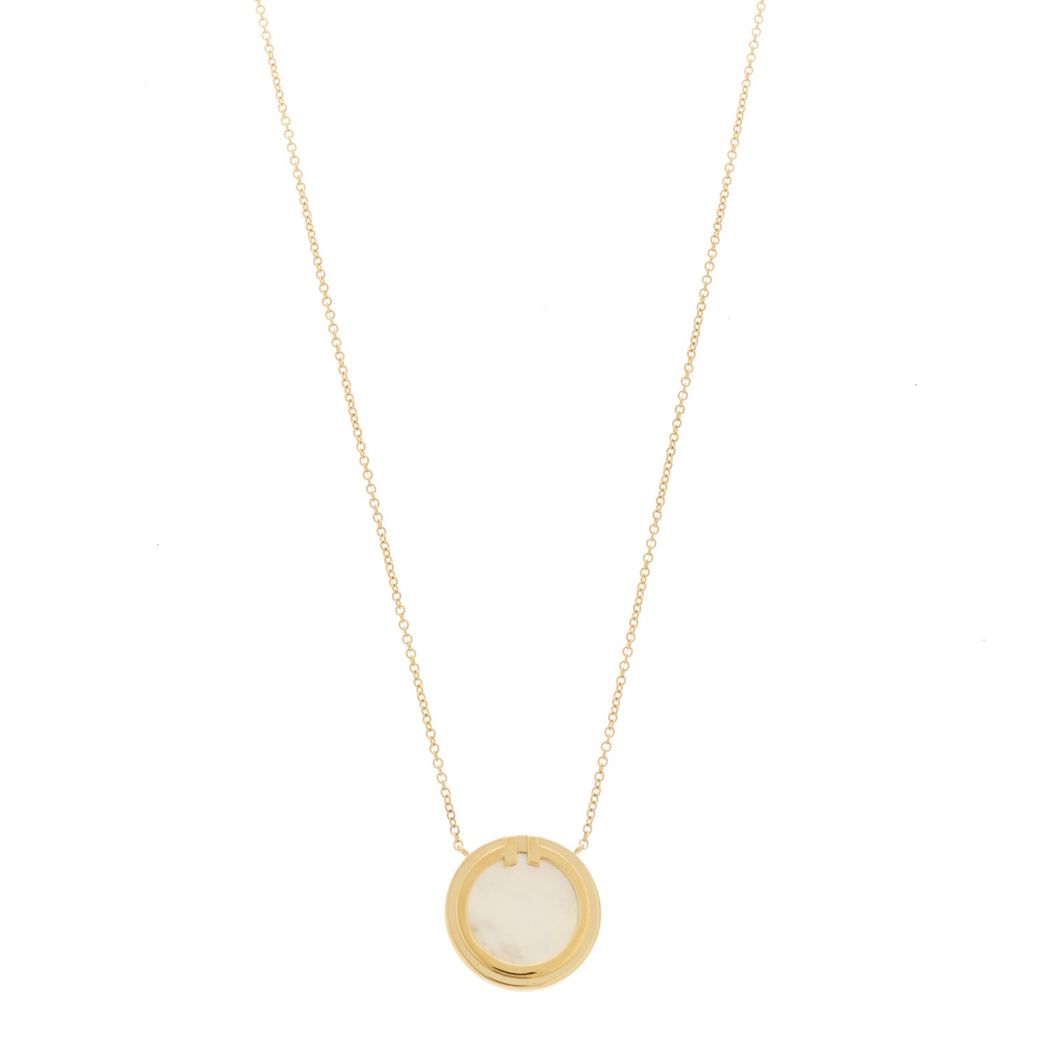 Tiffany 18K Yellow Gold Mother of Pearl T Circle Pendant Necklace 1 of 6
