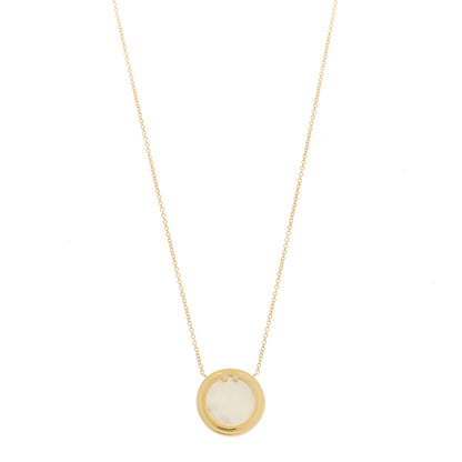 Tiffany 18K Yellow Gold Mother of Pearl T Circle Pendant Necklace 1 of 6