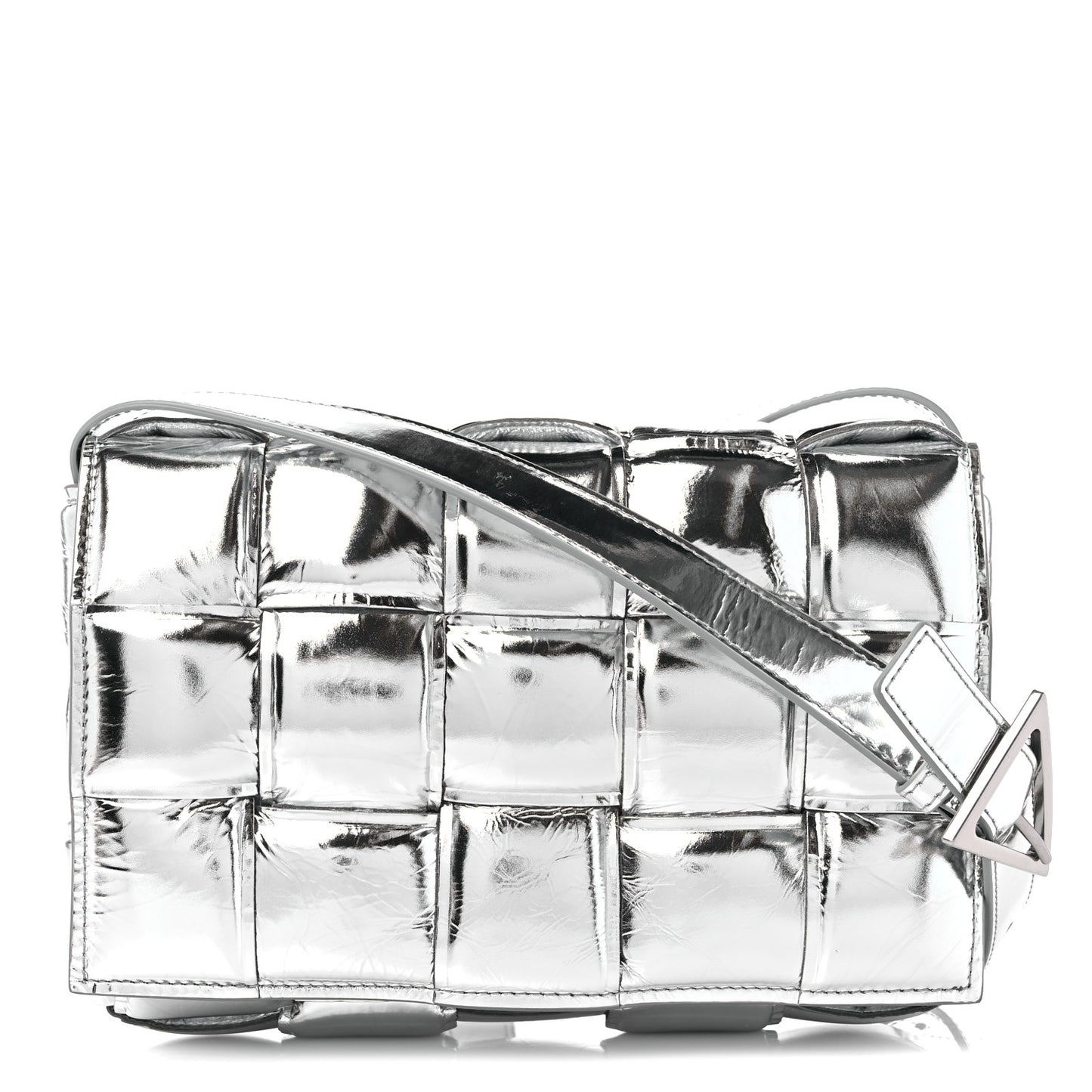 Metallic Lambskin Padded Cassette Crossbody Bag Silver