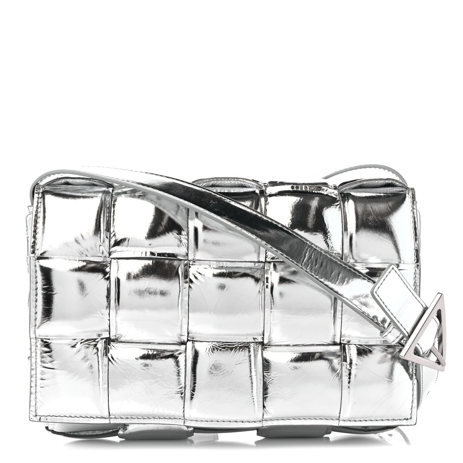 Bottega Veneta Metallic Lambskin Padded Cassette Crossbody Bag Silver 1 of 8