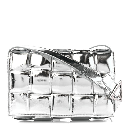 Bottega Veneta Metallic Lambskin Padded Cassette Crossbody Bag Silver 1 of 8