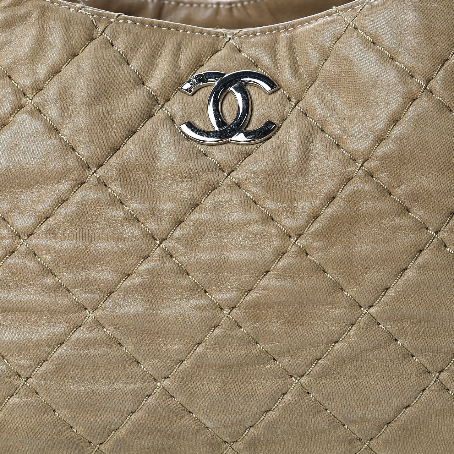 Iridescent Calfskin Quilted Small Sea Hit Tote Beige