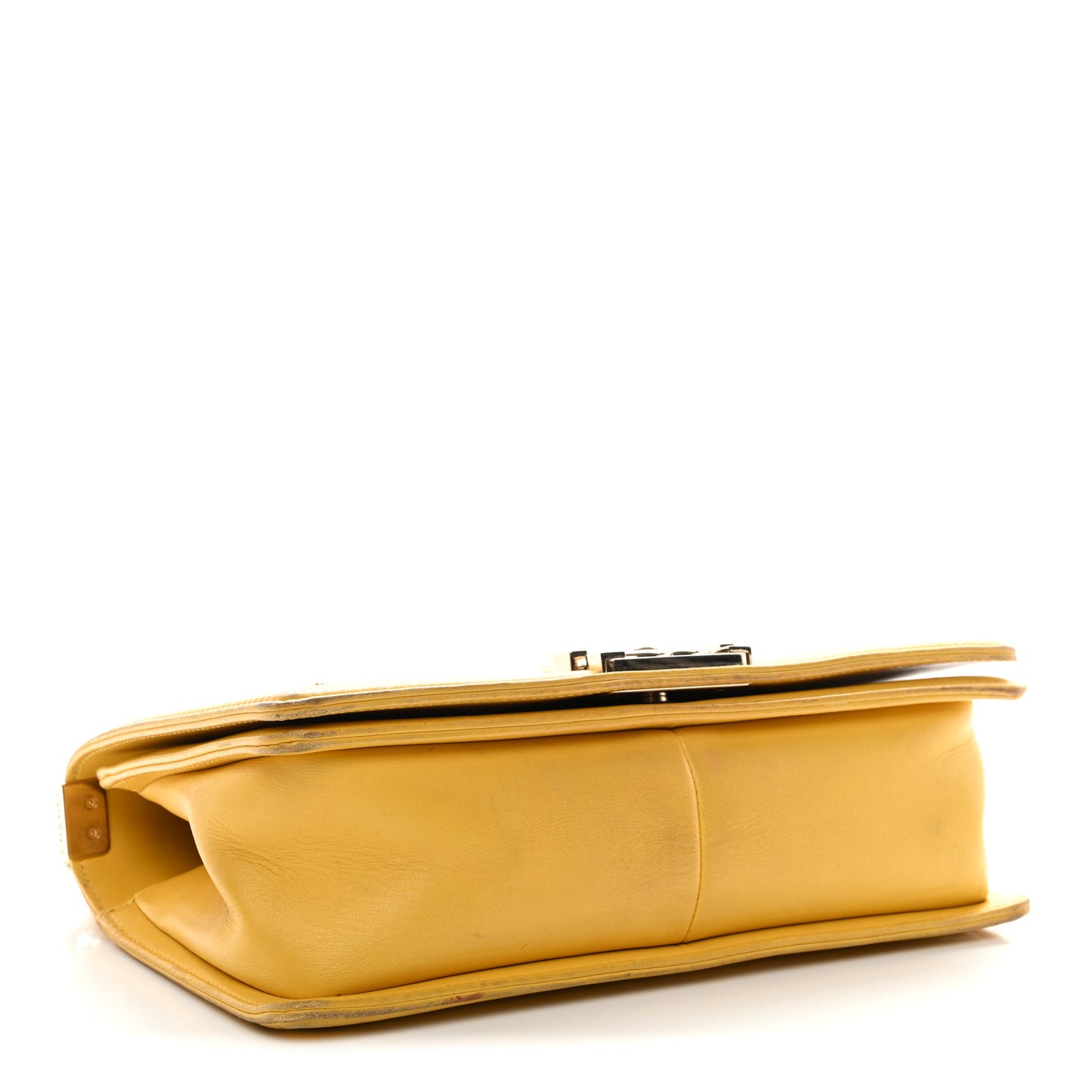 Calfskin Chevron Embroidered Medium Flap Yellow