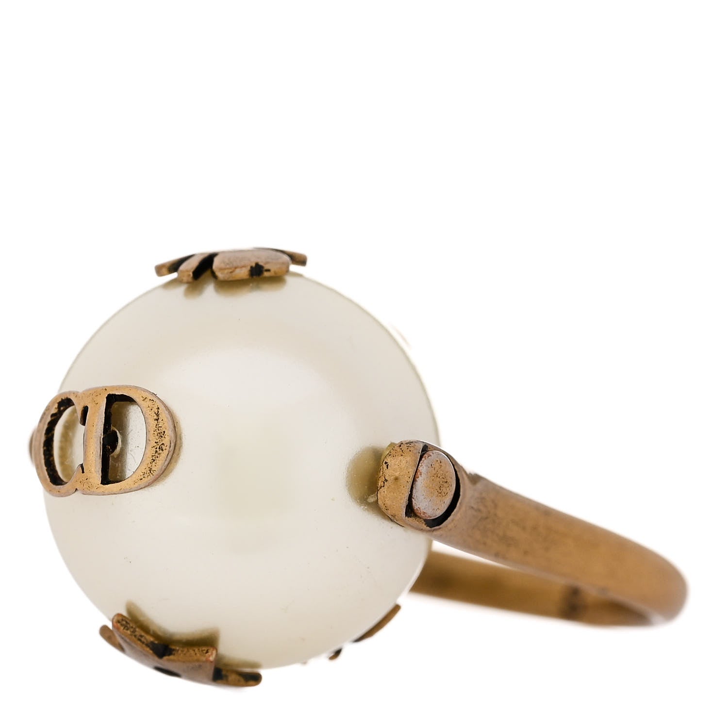 Christian Dior Spinning Pearl Tresor De Tribal Ring 44 3 Aged Gold 3 of 5