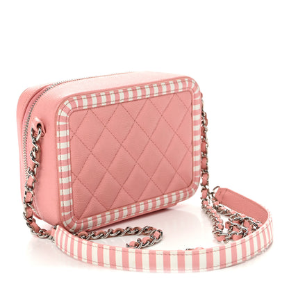 Chanel Caviar Quilted Striped CC Filigree Clutch With Chain Pink White 3 of 10