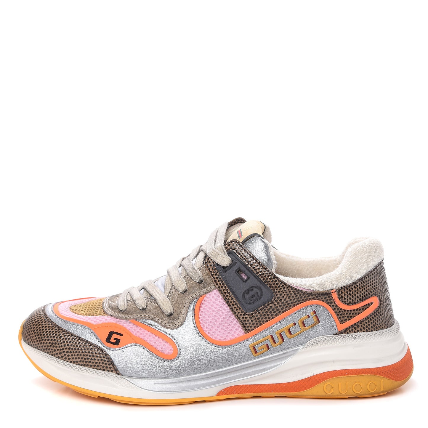 Calfskin Suede Mesh Lizard Embossed Womens Ultrapace Sneakers 40 Silver Anthracite Neon Orange