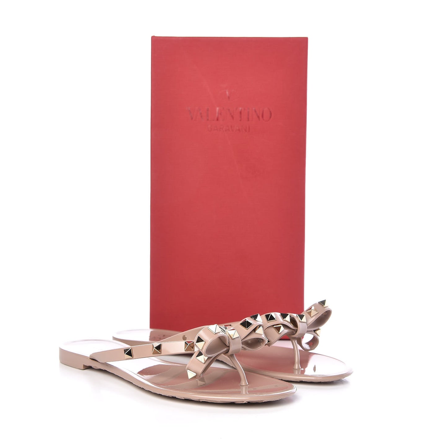PVC Jelly Rockstud Bow Thong Sandals 38 Poudre