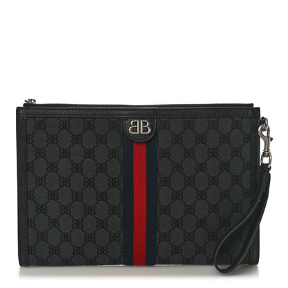 Gucci X BALENCIAGA BB Supreme Monogram Web Ophidia Laptop Pouch Black 1 of 8