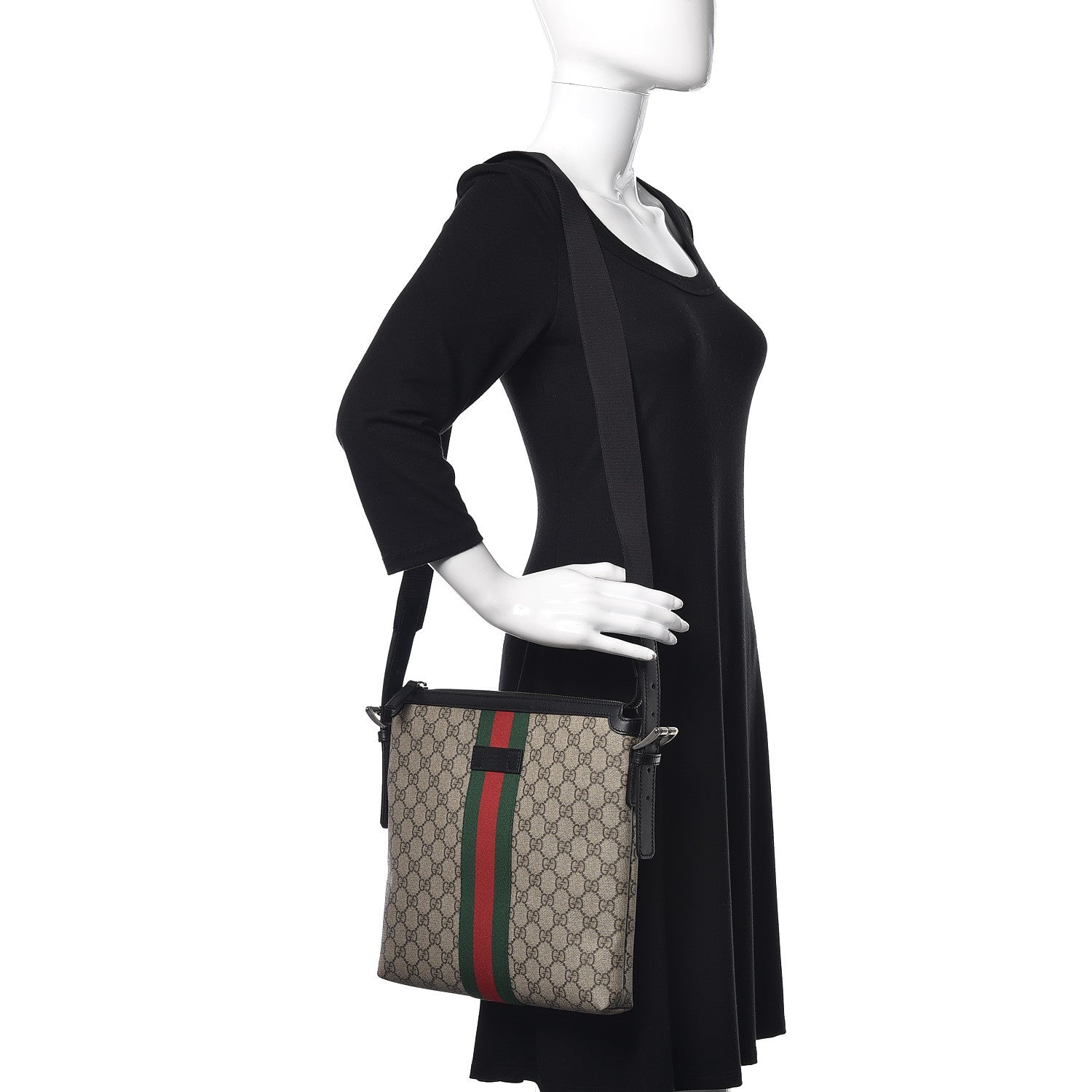 Gucci GG Supreme Monogram Web Messenger Bag Black 2 of 10