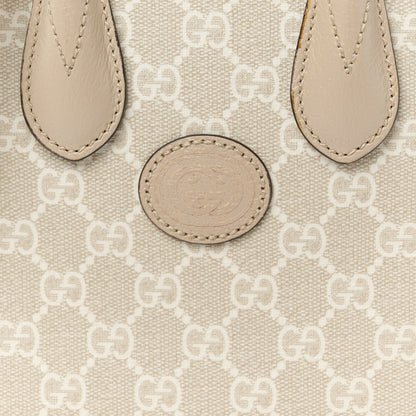 Gucci GG Supreme Monogram Textured Dollar Calfskin Mini Retro Interlocking G Tote Bag Beige Mystic White Oatmeal 9 of 11