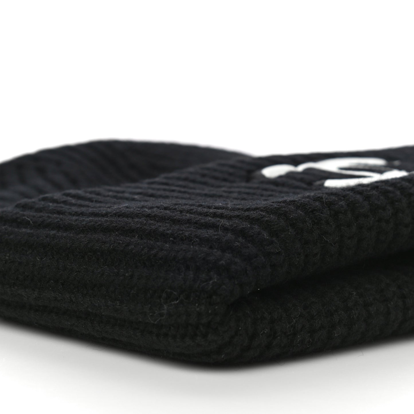 Wool Cashmere CC Beanie Hat Light Black White