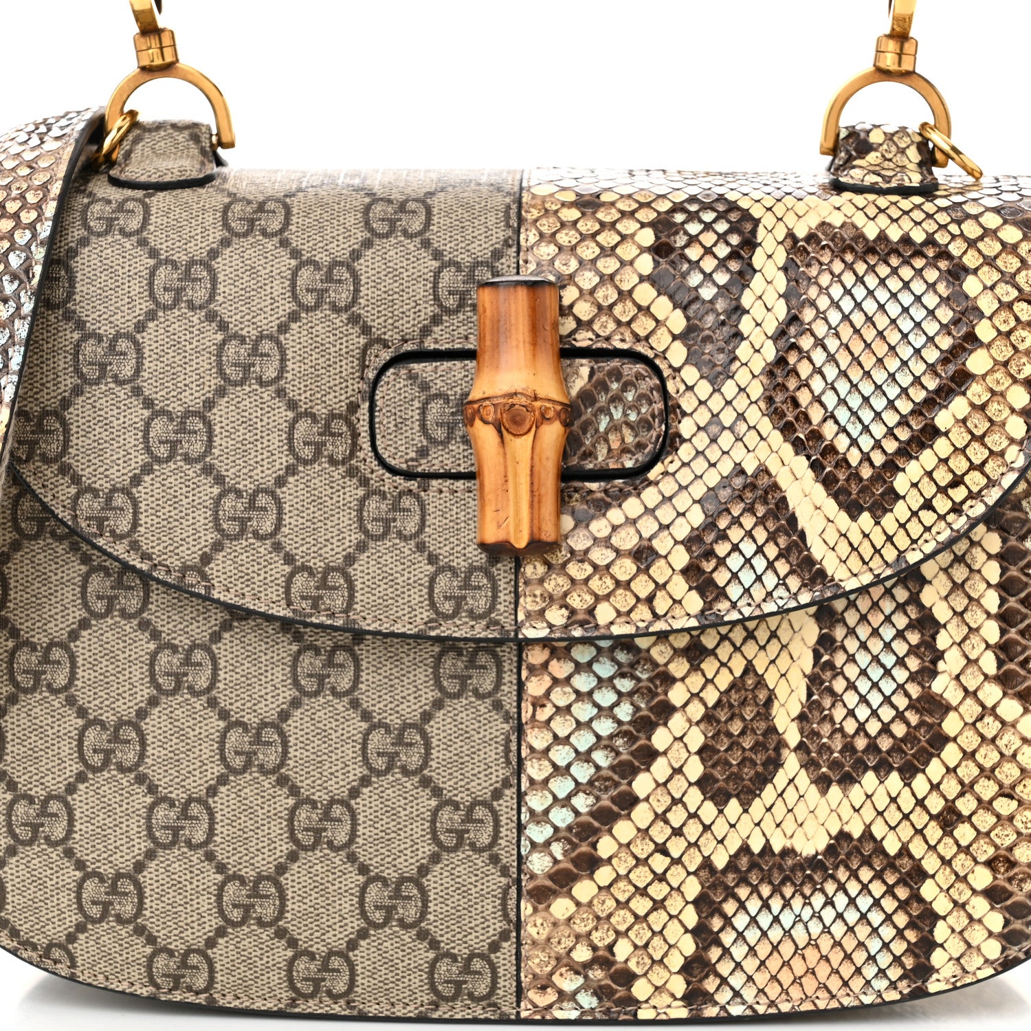 Gucci GG Supreme Snakeskin Medium Bamboo 1947 Top Handle Bag Beige 8 of 10