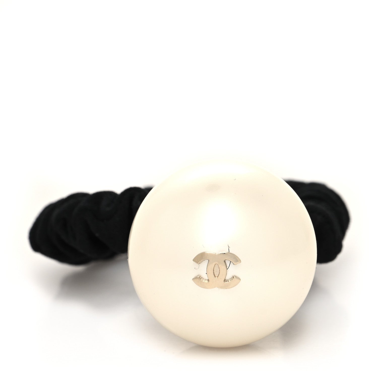 Chanel Pearl CC Hair Tie Black Gold Pearly White 1 of 4