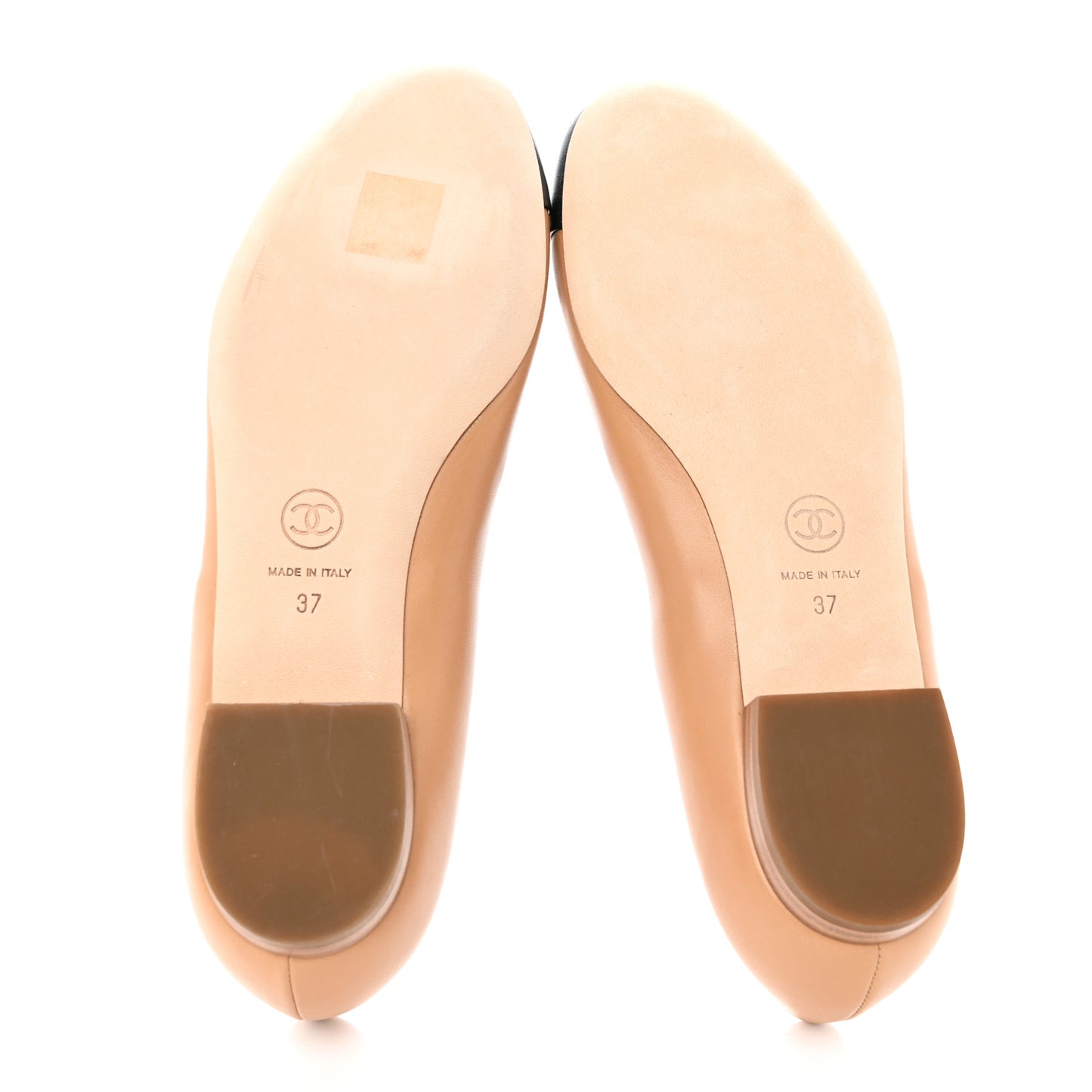 Lambskin Cap Toe Chain Ballerina Flats 37 Beige Black