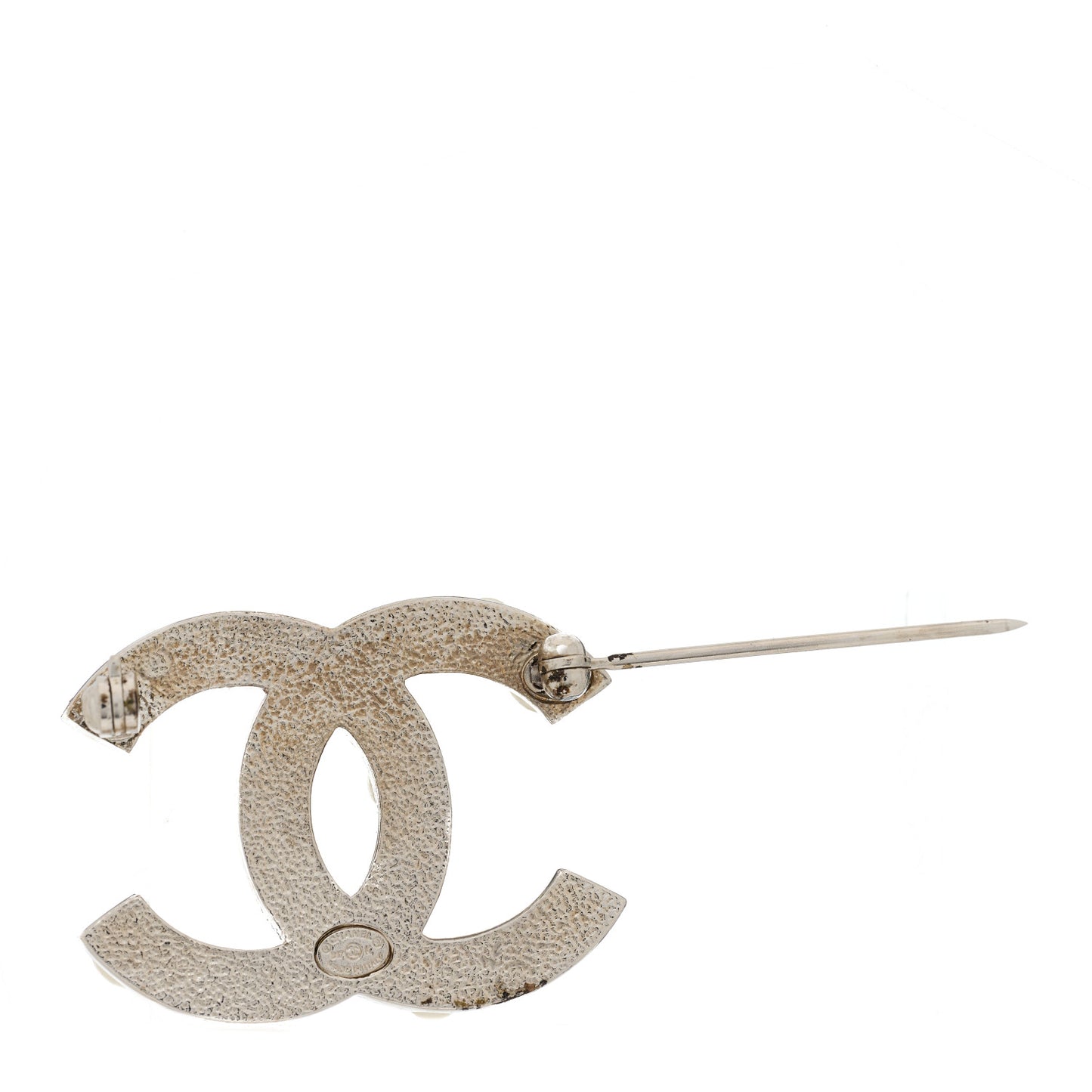 Pearl Crystal CC Mini Brooch Silver