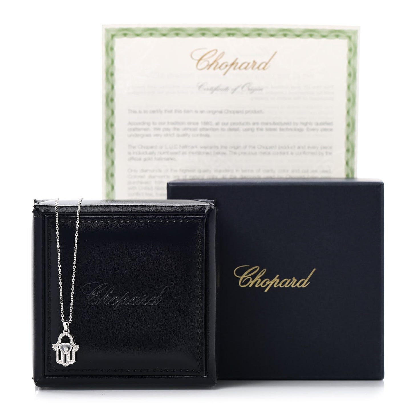 18K White Gold Diamond Happy Diamonds Hamsa Pendant Necklace