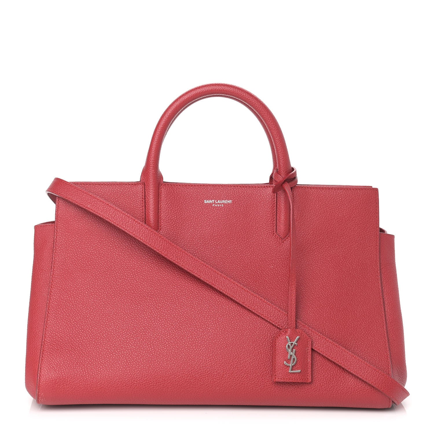 Saint Laurent Grained Calfskin Small Cabas Rive Gauche Red 1 of 21