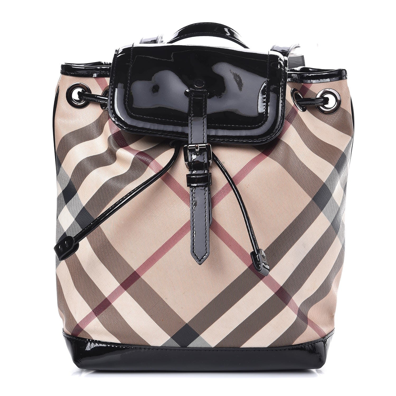 Burberry Patent Nova Check Backpack Black 1 of 11