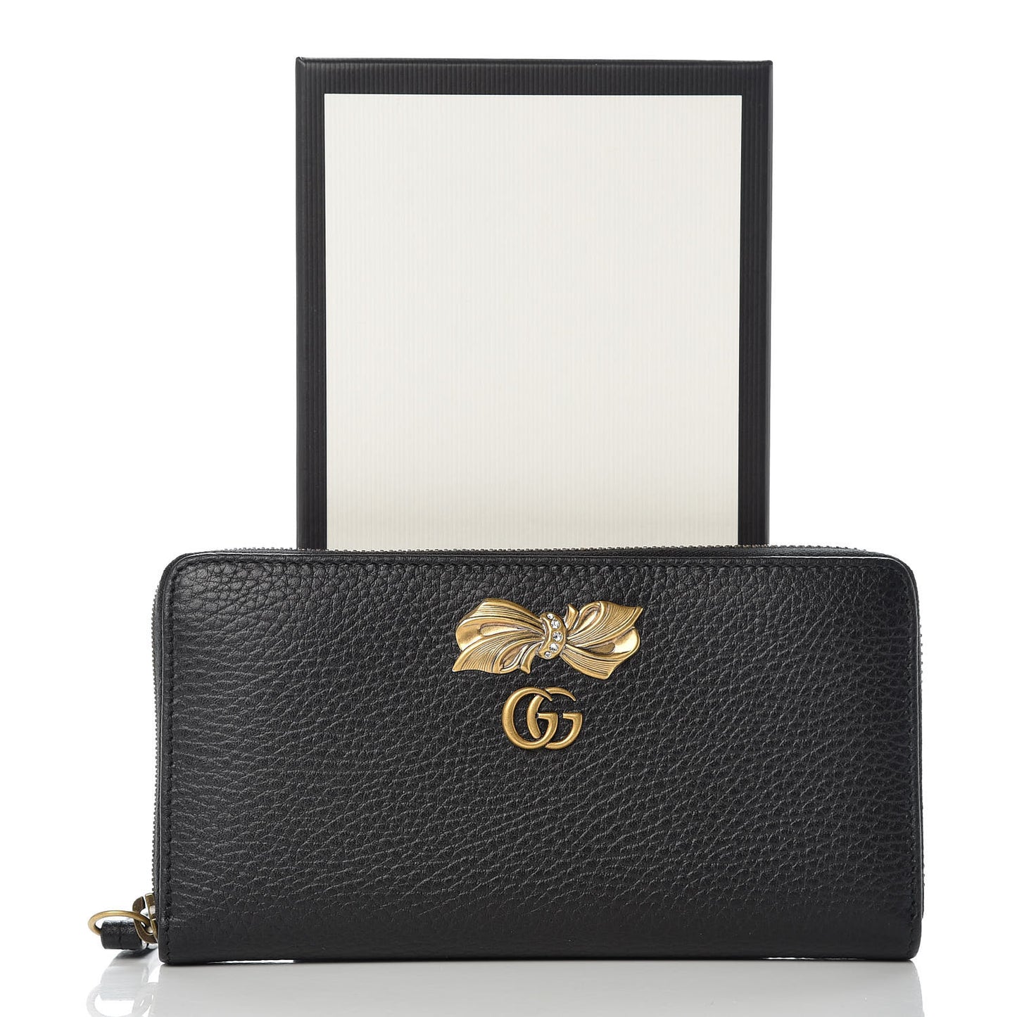 Calfskin GG Marmont Bow Zip Around Wallet Black