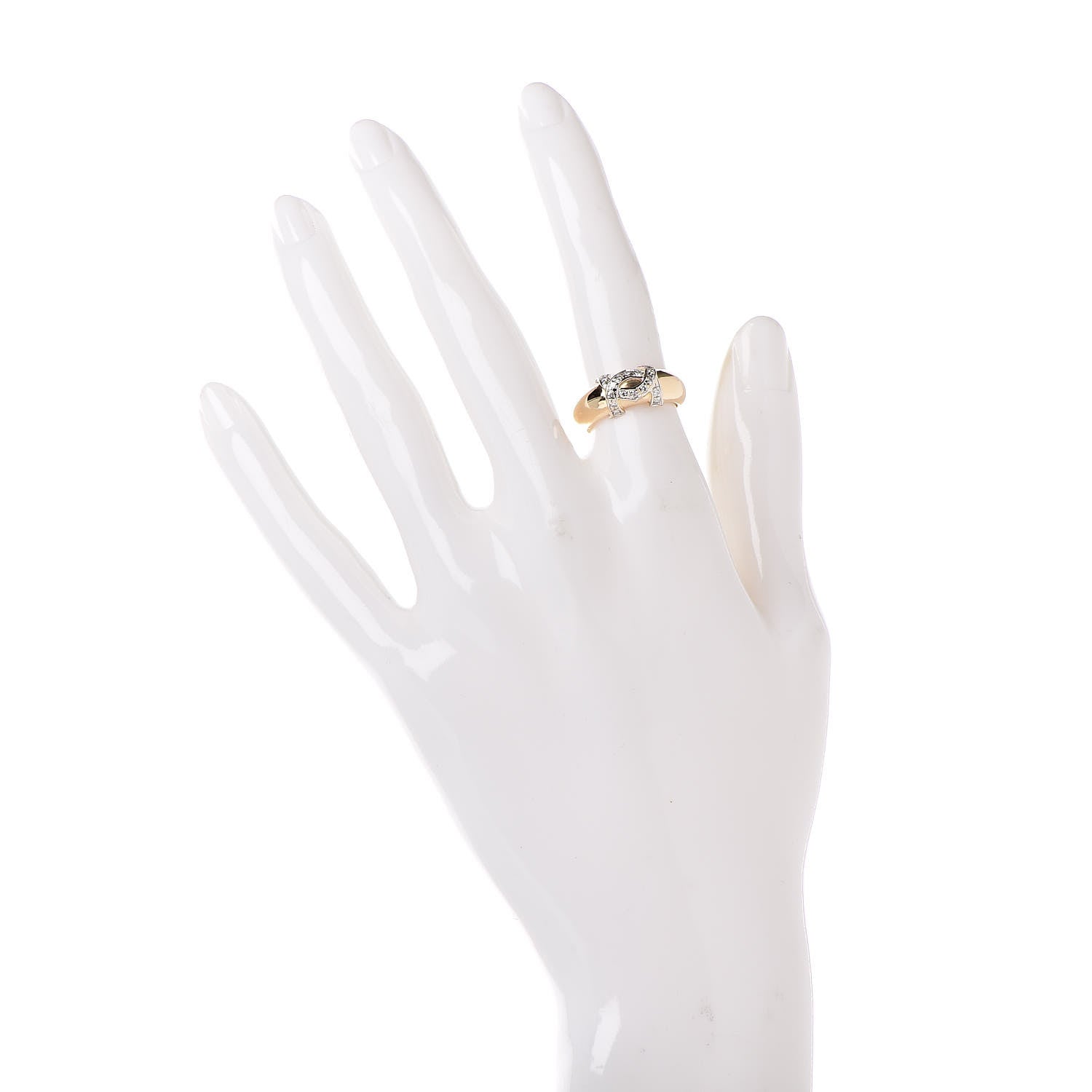 Cartier 18K Yellow Gold Diamond Logo Double C Ring 50 5.25 2 of 6