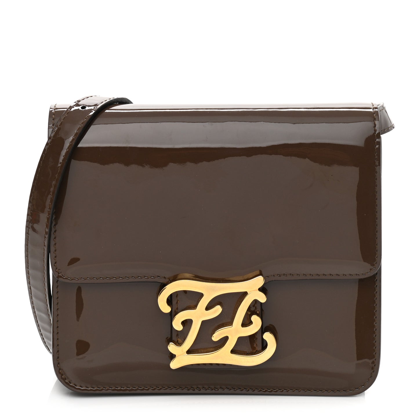 Vitello Vernice Mou Karligraphy Crossbody Bag Ebano