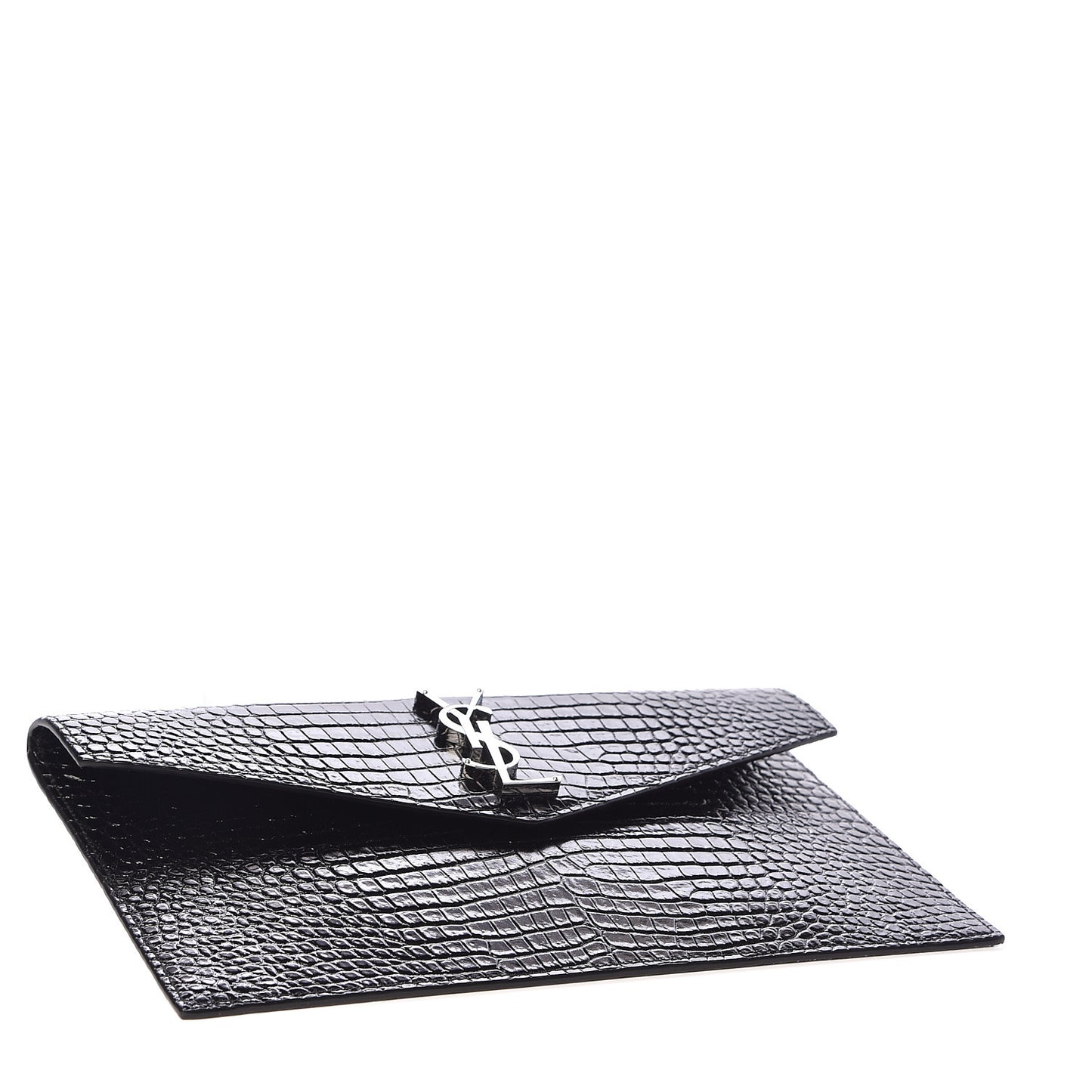 Calfskin Crocodile Embossed Uptown Monogram Clutch Black
