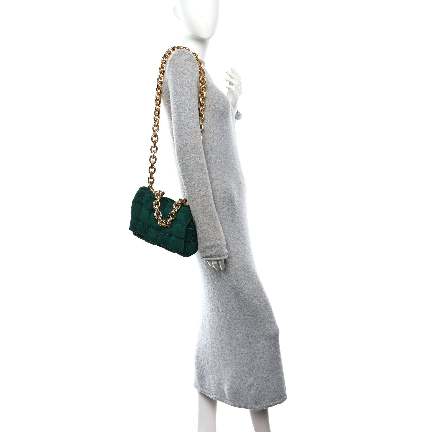 Bottega Veneta Suede Maxi Intrecciato Padded Chain Cassette Crossbody Bag Emerald Green 2 of 12