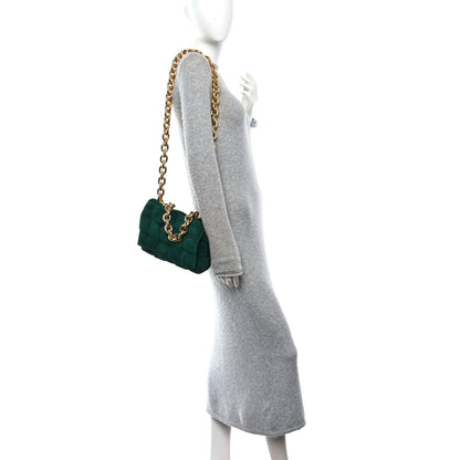 Bottega Veneta Suede Maxi Intrecciato Padded Chain Cassette Crossbody Bag Emerald Green 2 of 12