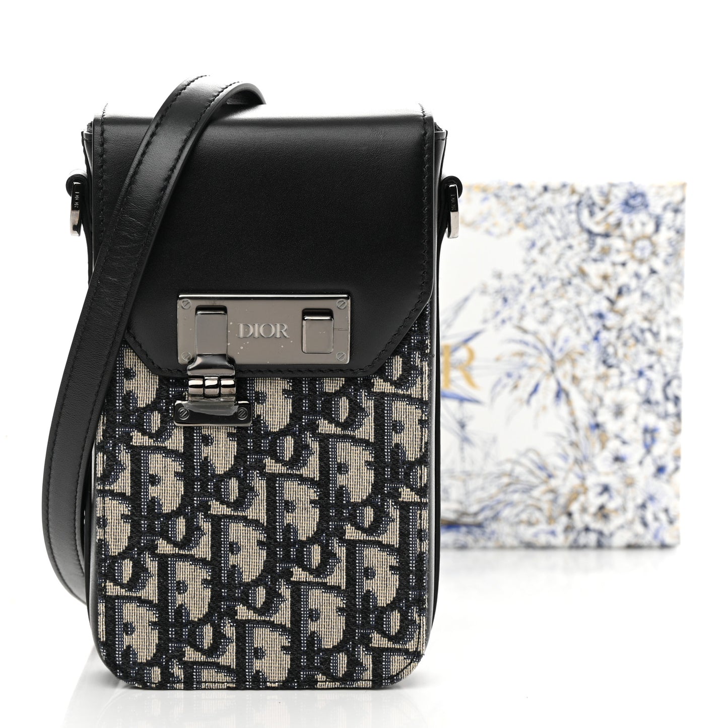 Oblique Calfskin Vertical Pouch Black