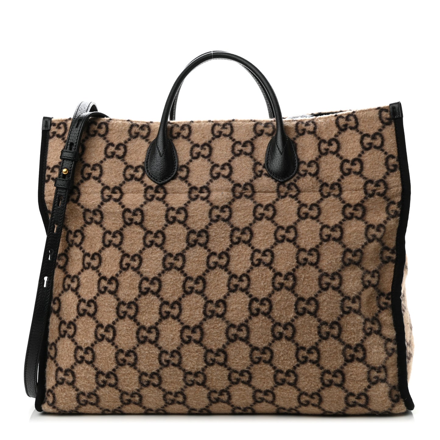 Covered Wool GG Monogram Large Tote Bag Beige Ebony